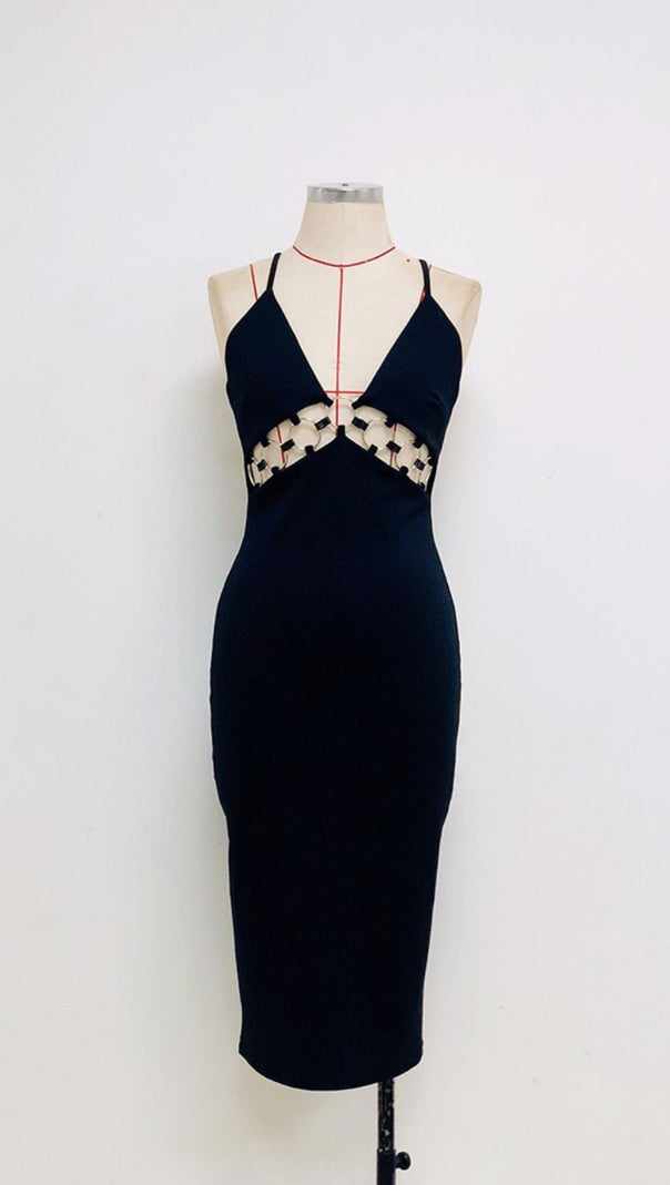 AIIZIE BANDAGE CUT OUT MIDI DRESS IN BLACK - product image