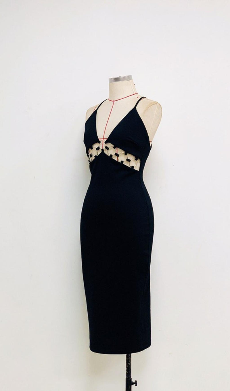 BANDAGE CUT OUT MIDI DRESS IN BLACK