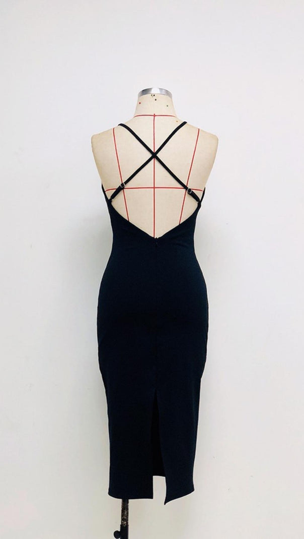 AIIZIE BANDAGE CUT OUT MIDI DRESS IN BLACK - product image
