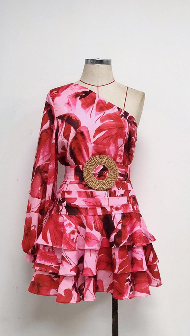 AIIZIE LONG SLEEVE ONE SHOULDER MINI DRESS - product image