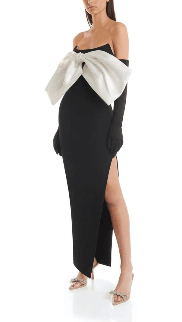 AIIZIE WHITE BOW BLACK DRESS - product image