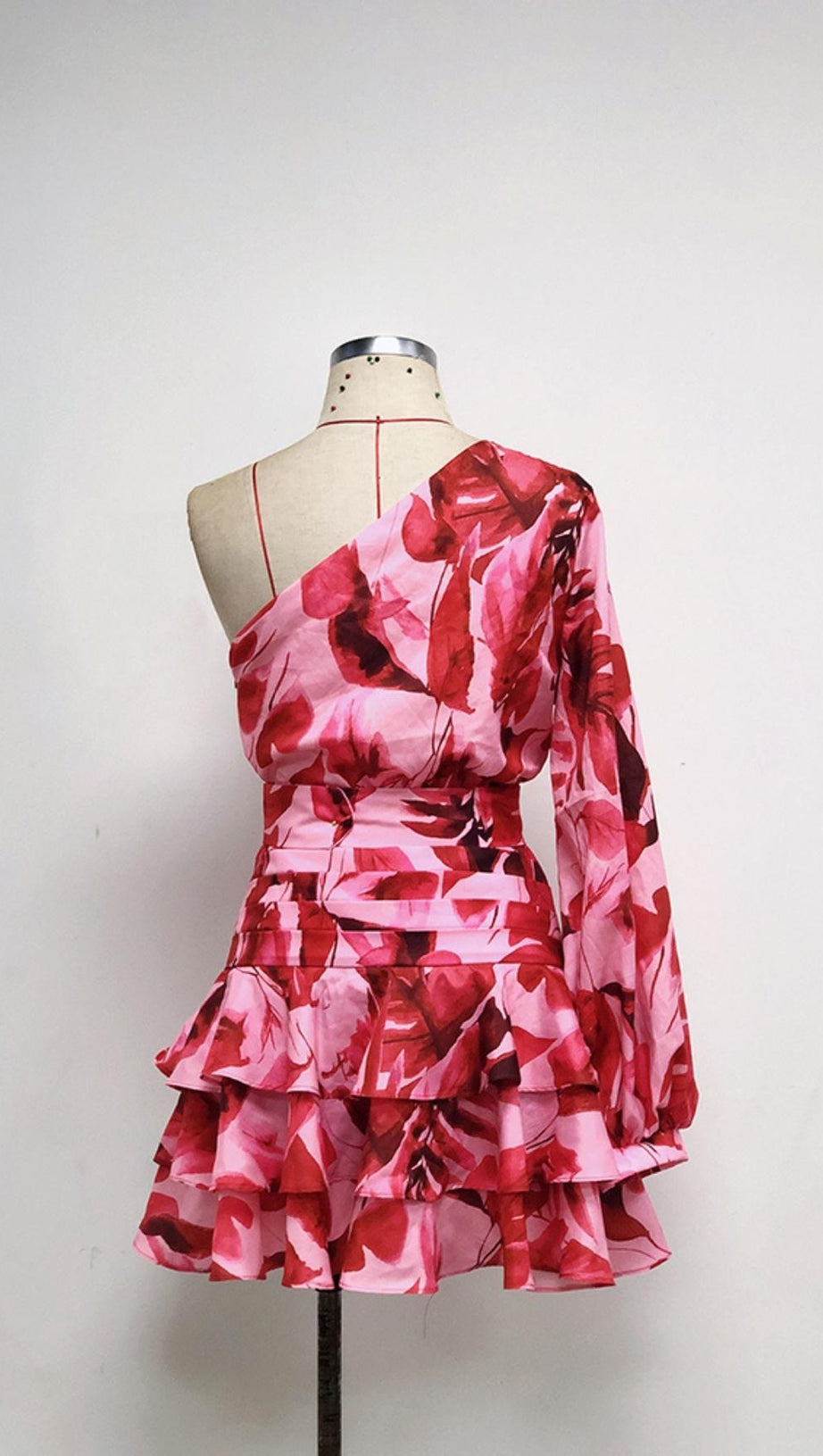 LONG SLEEVE ONE SHOULDER MINI DRESS