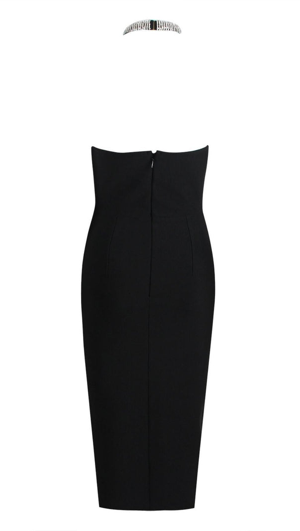 ABITO MIDI CON SCOLLO A V E TAGLIO