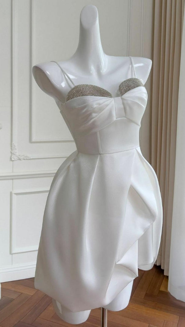 AIIZIE ELEGANT SUSPENDER MINI DRESS IN WHITE - product image
