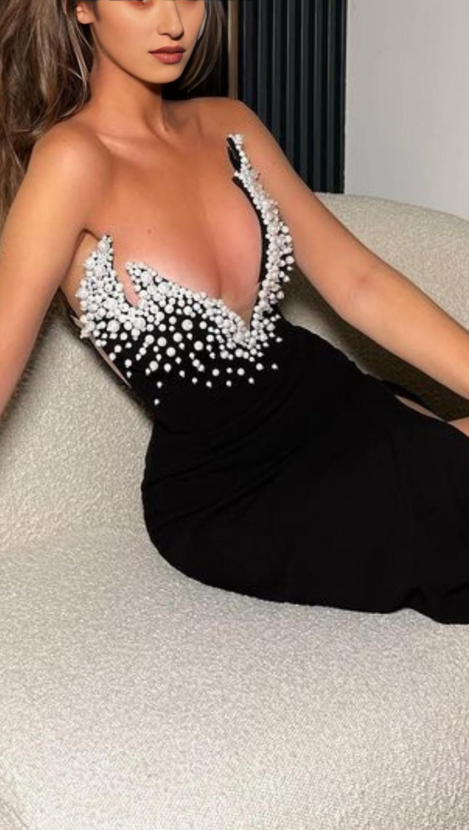 SEQUIN V NECK MINI DRESS