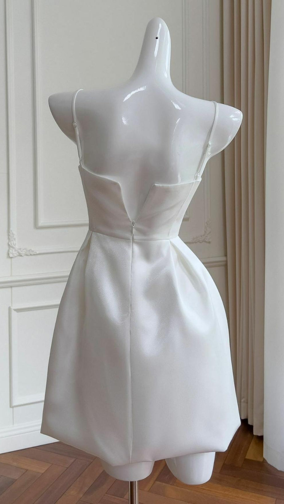 ELEGANT SUSPENDER MINI DRESS IN WHITE