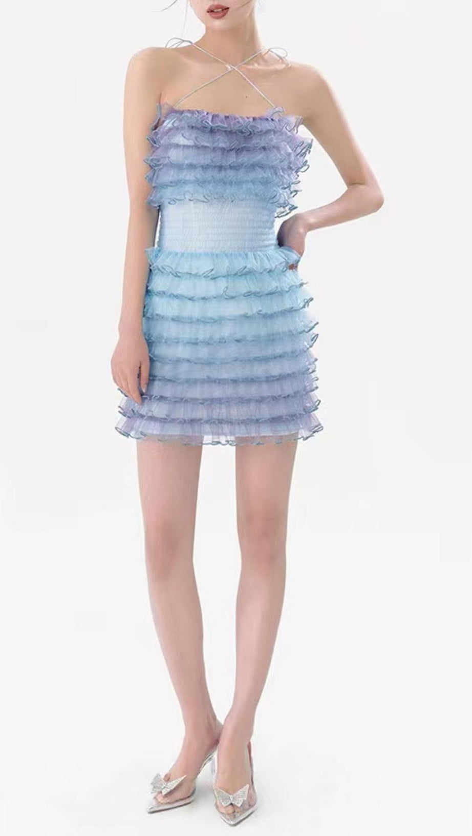 STRAPLESS LACE LAYERED MINI DRESS