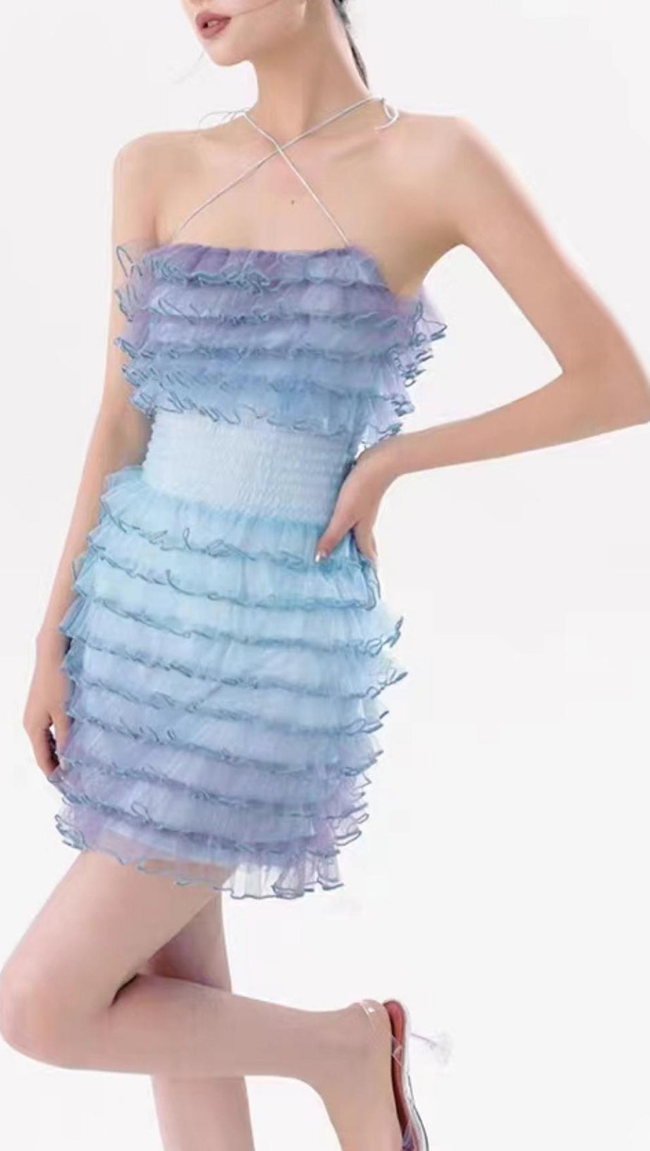 STRAPLESS LACE LAYERED MINI DRESS