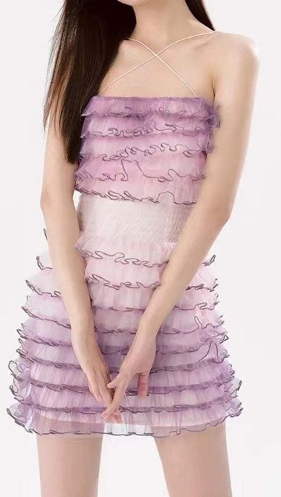 STRAPLESS LACE LAYERED MINI DRESS