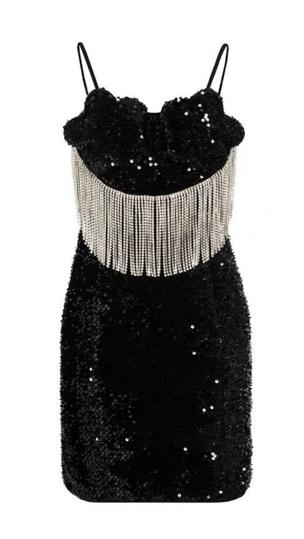 AIIZIE FRINGED SEQUIN MINI DRESS IN BLACK - product image