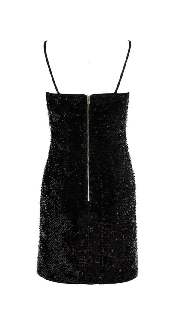 AIIZIE FRINGED SEQUIN MINI DRESS IN BLACK - product image