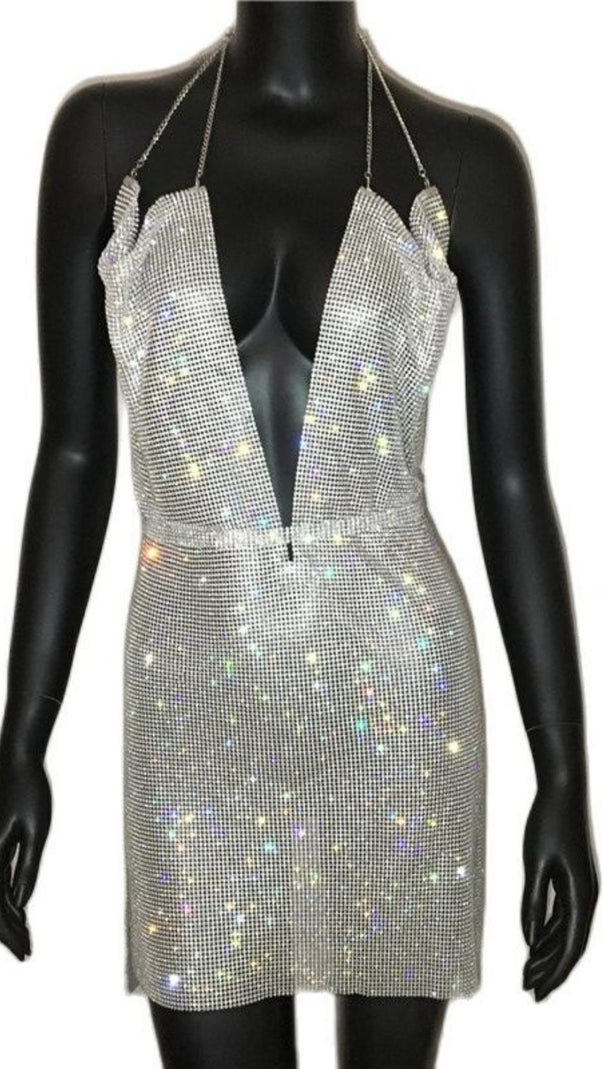 AIIZIE DEEP V NECK BACKLESS MINI DRESS - product image