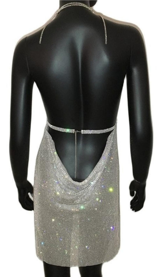 AIIZIE DEEP V NECK BACKLESS MINI DRESS - product image