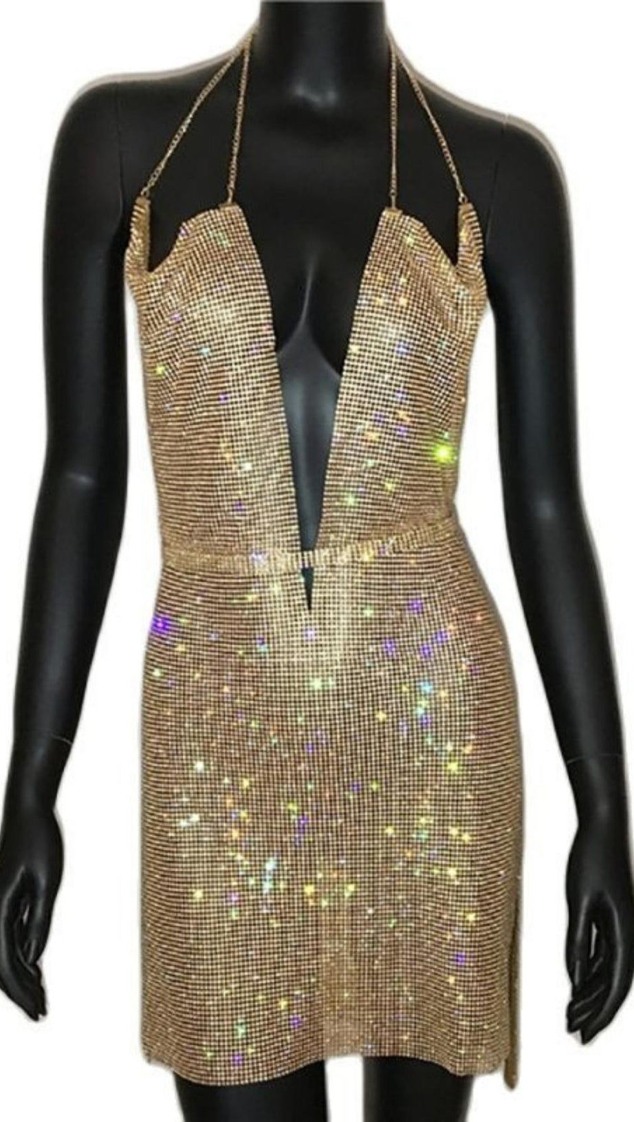 DEEP V NECK BACKLESS MINI DRESS