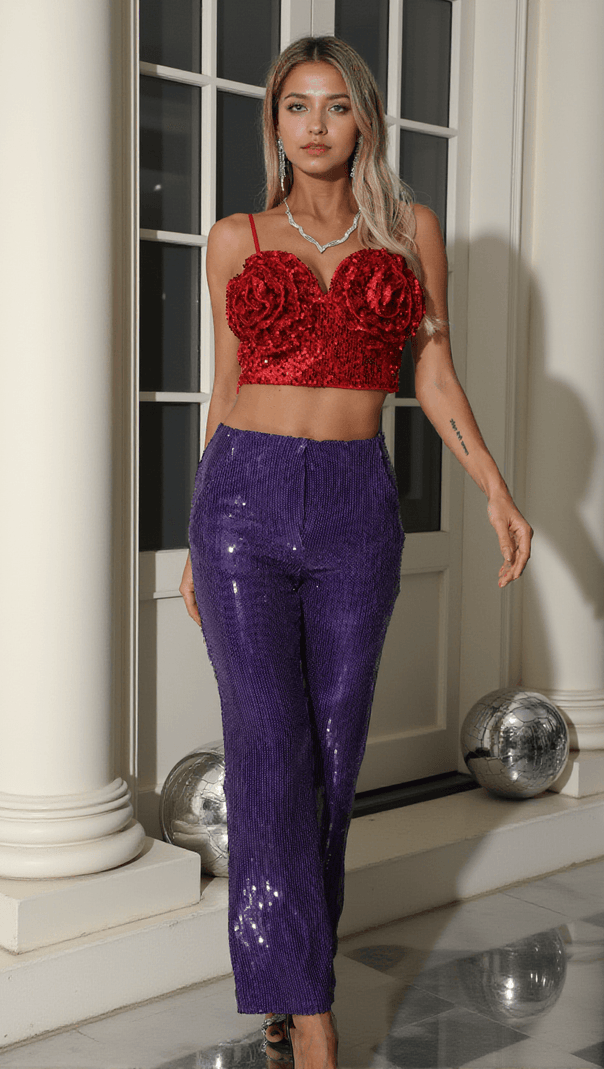 AIIZIE ZACK SEQUIN FLOWER PANTS SET - product image
