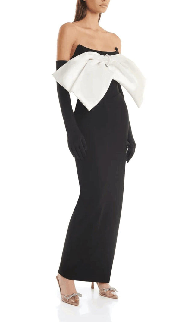 AIIZIE WHITE BOW BLACK DRESS - product image