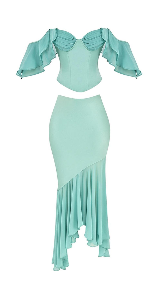 AIIZIE OFF SHOULDER FISH BONE TWO PIECE SUIT - product image