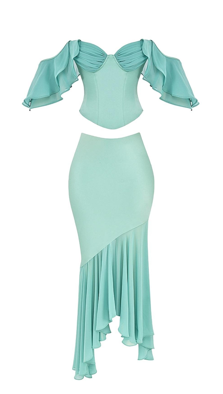 OFF SHOULDER FISH BONE TWO PIECE SUIT