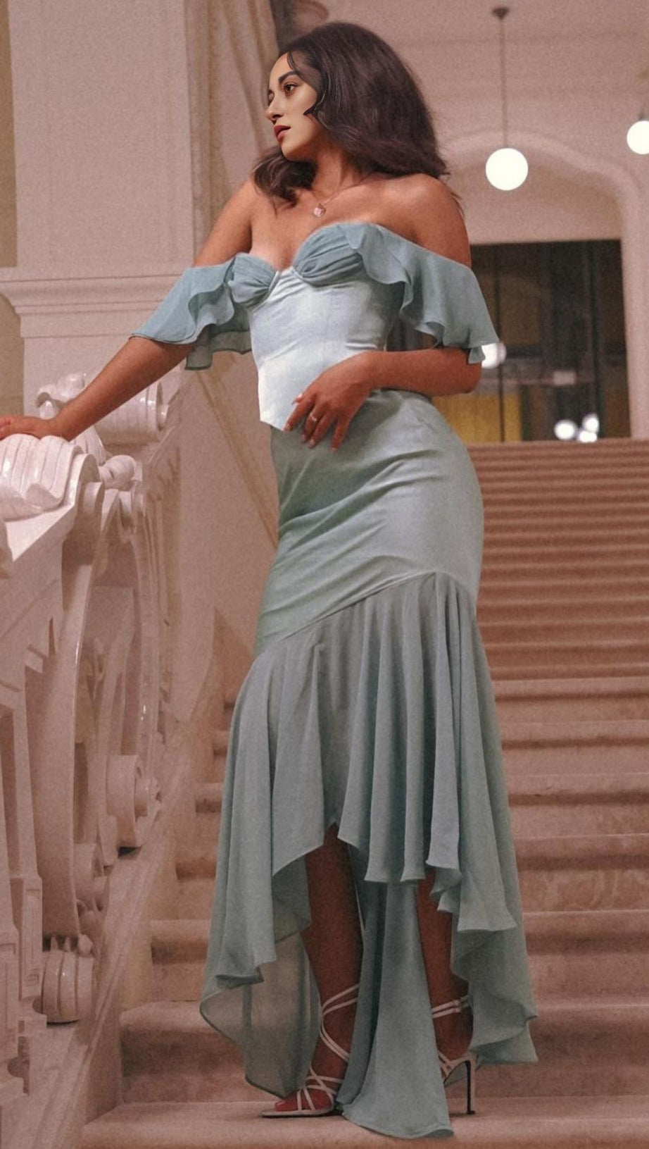 OFF SHOULDER FISH BONE TWO PIECE SUIT