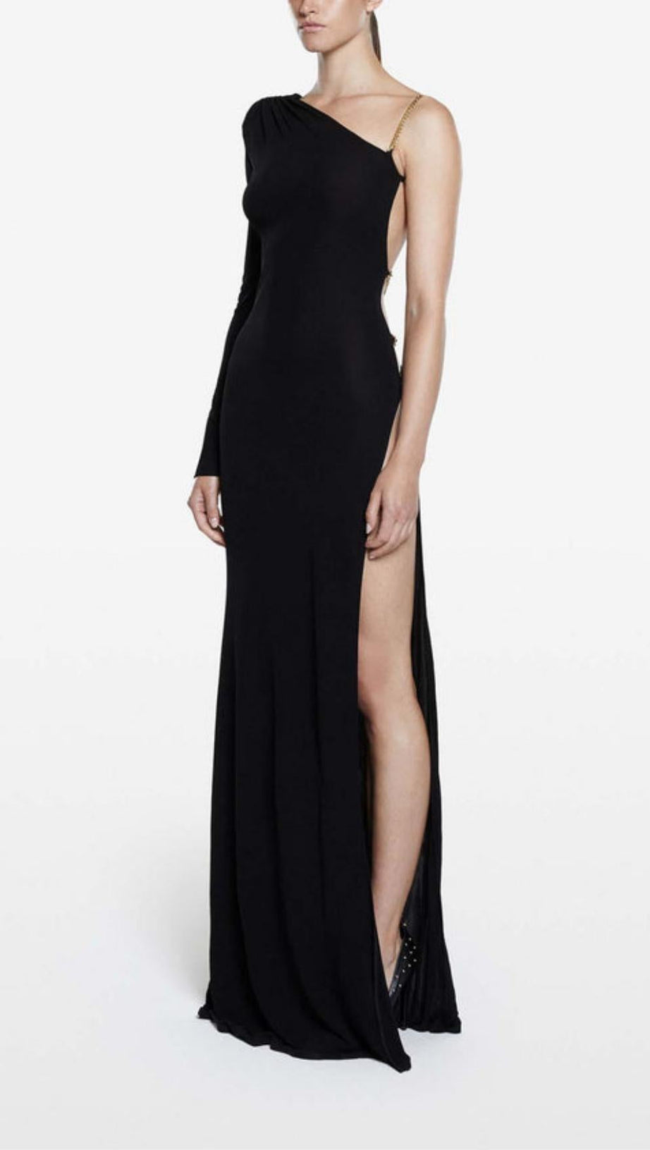 ONE SHOUDLER BACKLESS MAXI DRESS IN BLACK