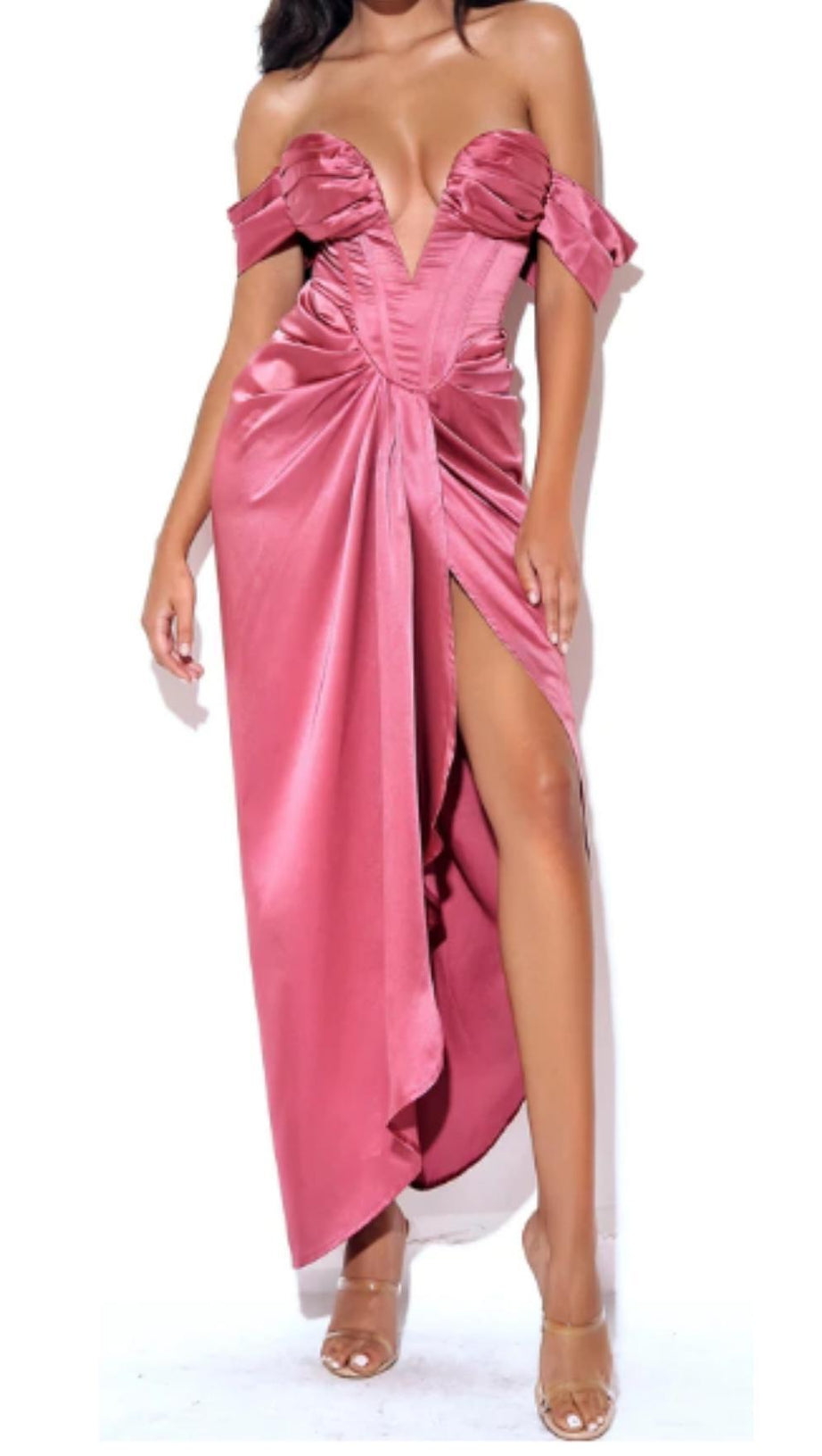 STRAPLESS V NECK MAXI DRESS