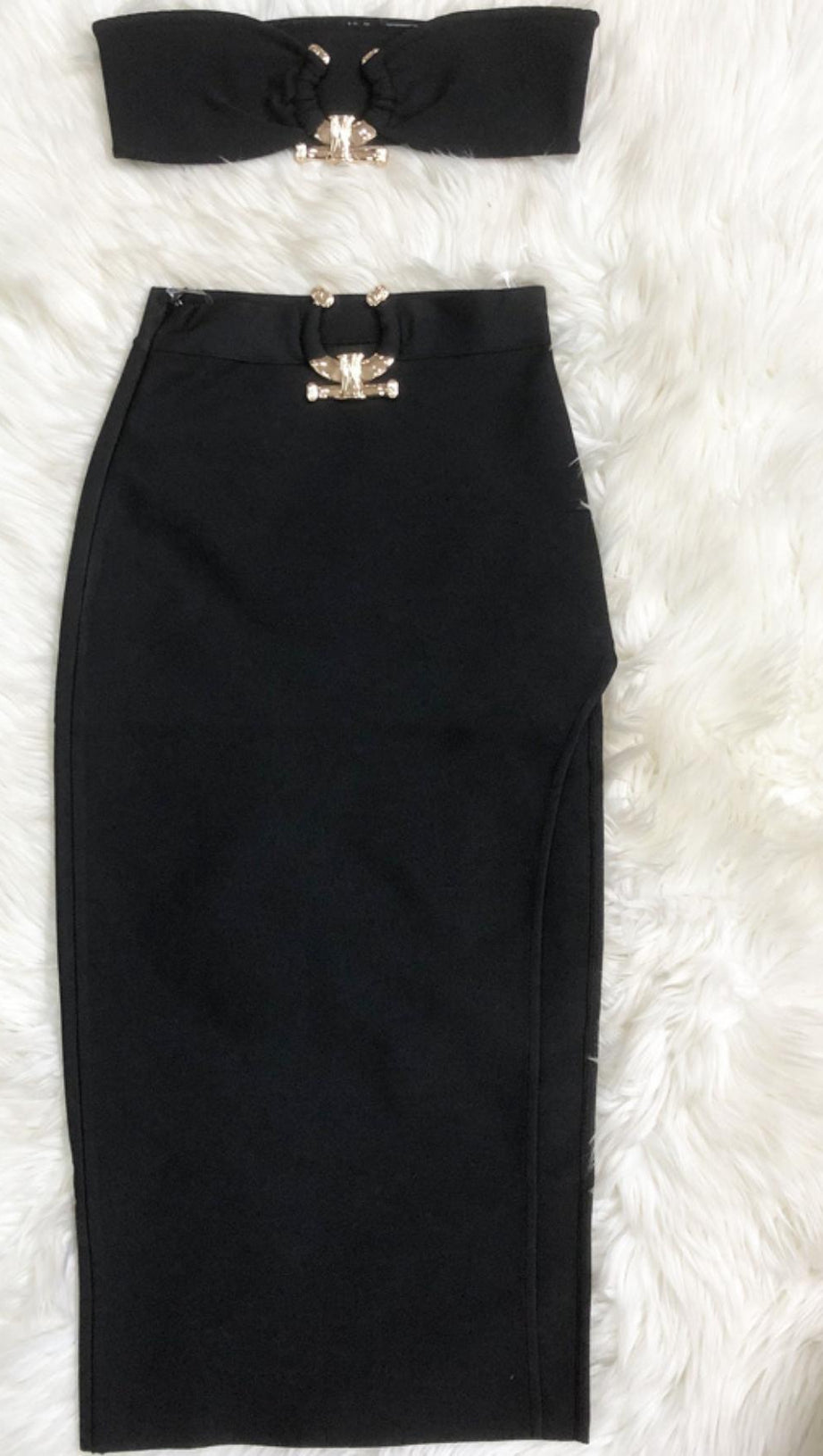 STRAPLESS TOP MAXI DRESS TWO PIECE SUIT