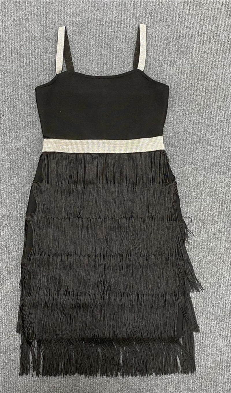 FRINGED BODYCON BACKLESS MINI DRESS