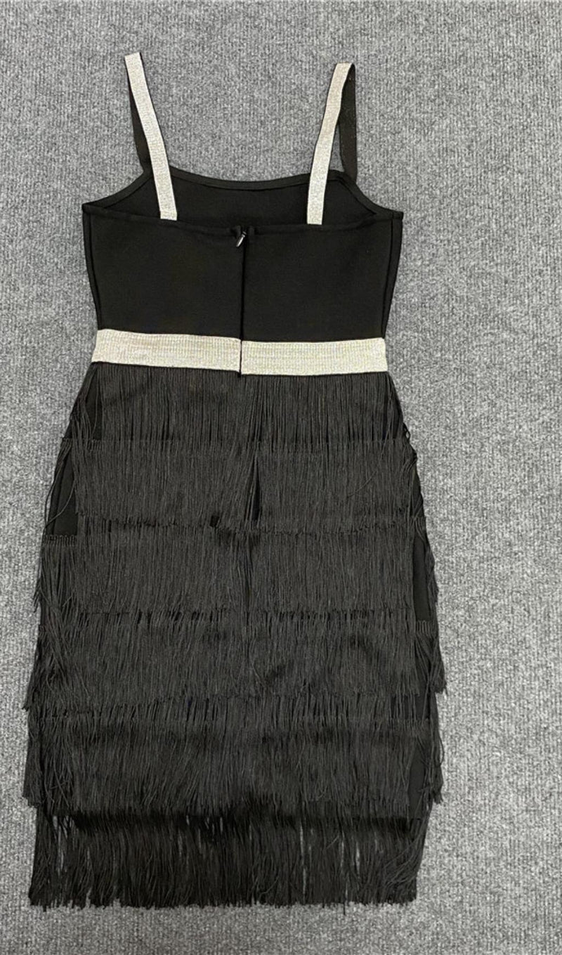 FRINGED BODYCON BACKLESS MINI DRESS