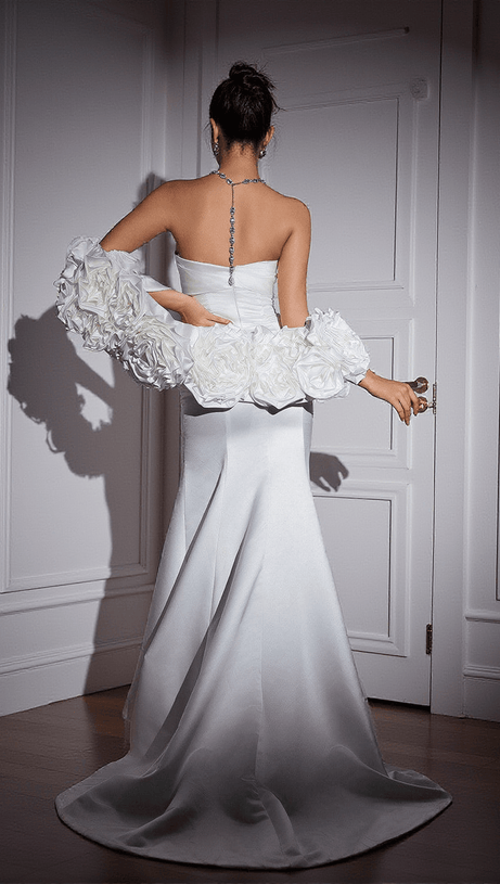 TOMASINA FLOWER SATIN MAXI DRESS