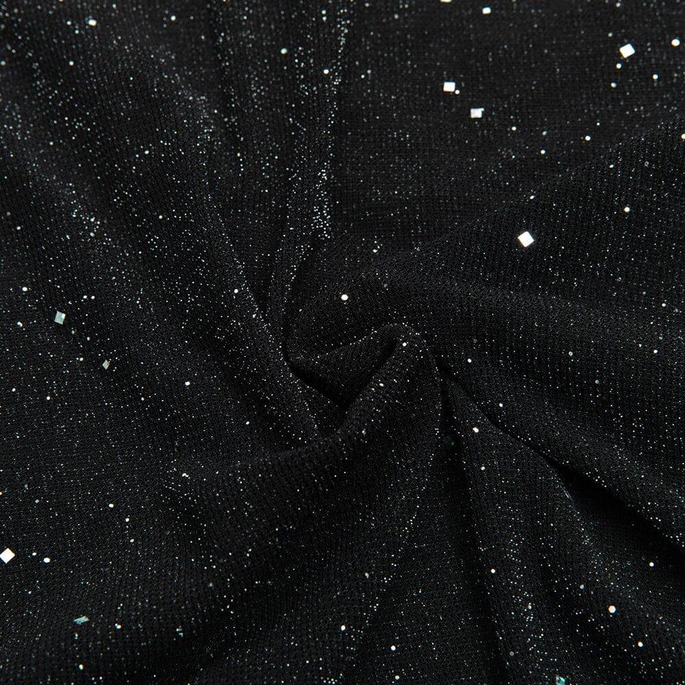 DRAPIERTES, RÜCKENFREIES, GESPLITTETES NECKHOLDER-KLEID MIT GLITZER