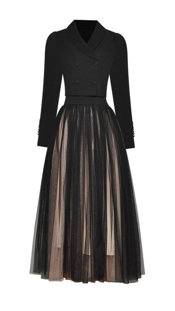 AIIZIE DOUBLE-BREASTED LONG-SLEEVED BLAZER AND WAISTED MESH DRESS - product image