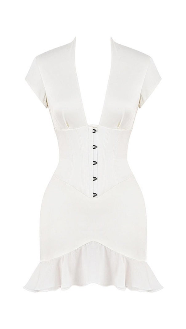 AIIZIE BODYCON V NECK MINI DRESS IN WHITE - product image