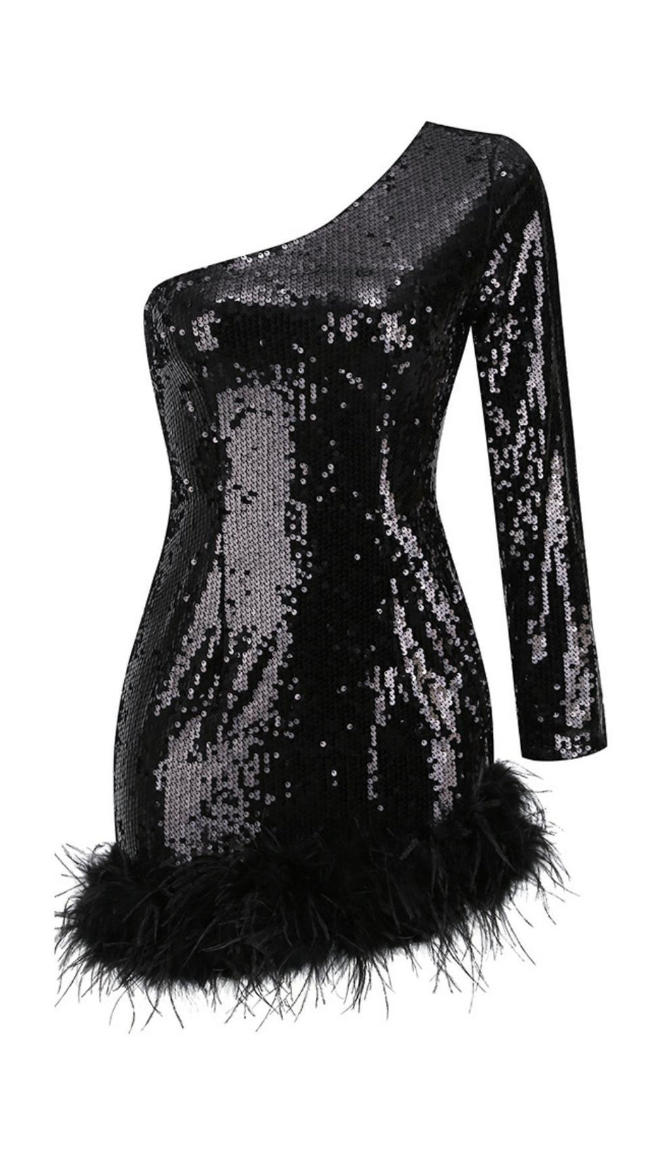 MINI ABITO MONOSPALLA CON PAILLETTES NERO