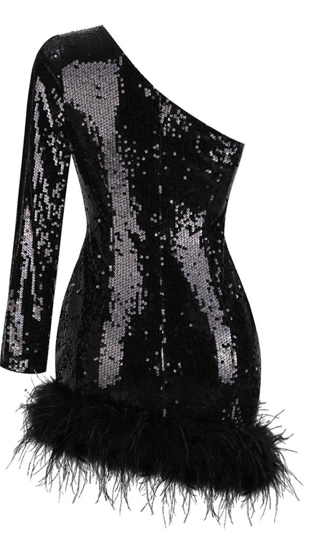 AIIZIE ONE SHOULDER SEQUIN MINI DRESS IN BLACK - product image
