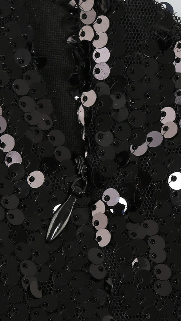 AIIZIE ONE SHOULDER SEQUIN MINI DRESS IN BLACK - product image
