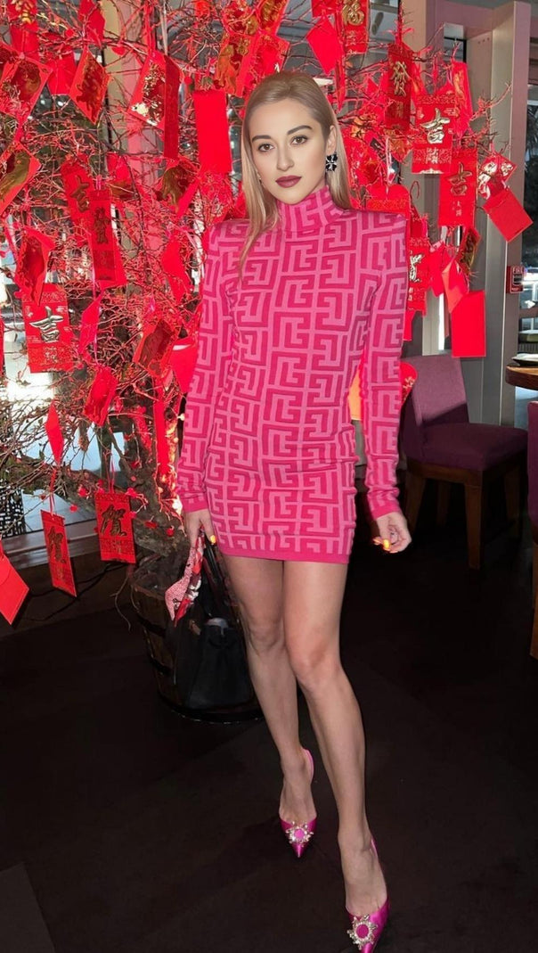 AIIZIE LONG SLEEVE MINI DRESS IN PINK - product image