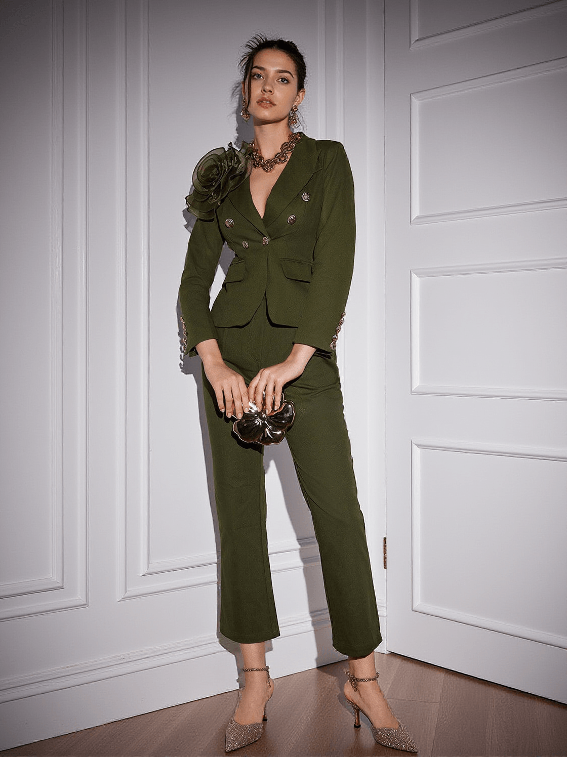 HALCYON TULLE FLOWER BUTTON BLAZER SET