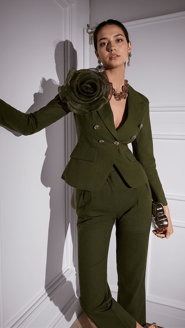 AIIZIE HALCYON TULLE FLOWER BUTTON BLAZER SET - product image