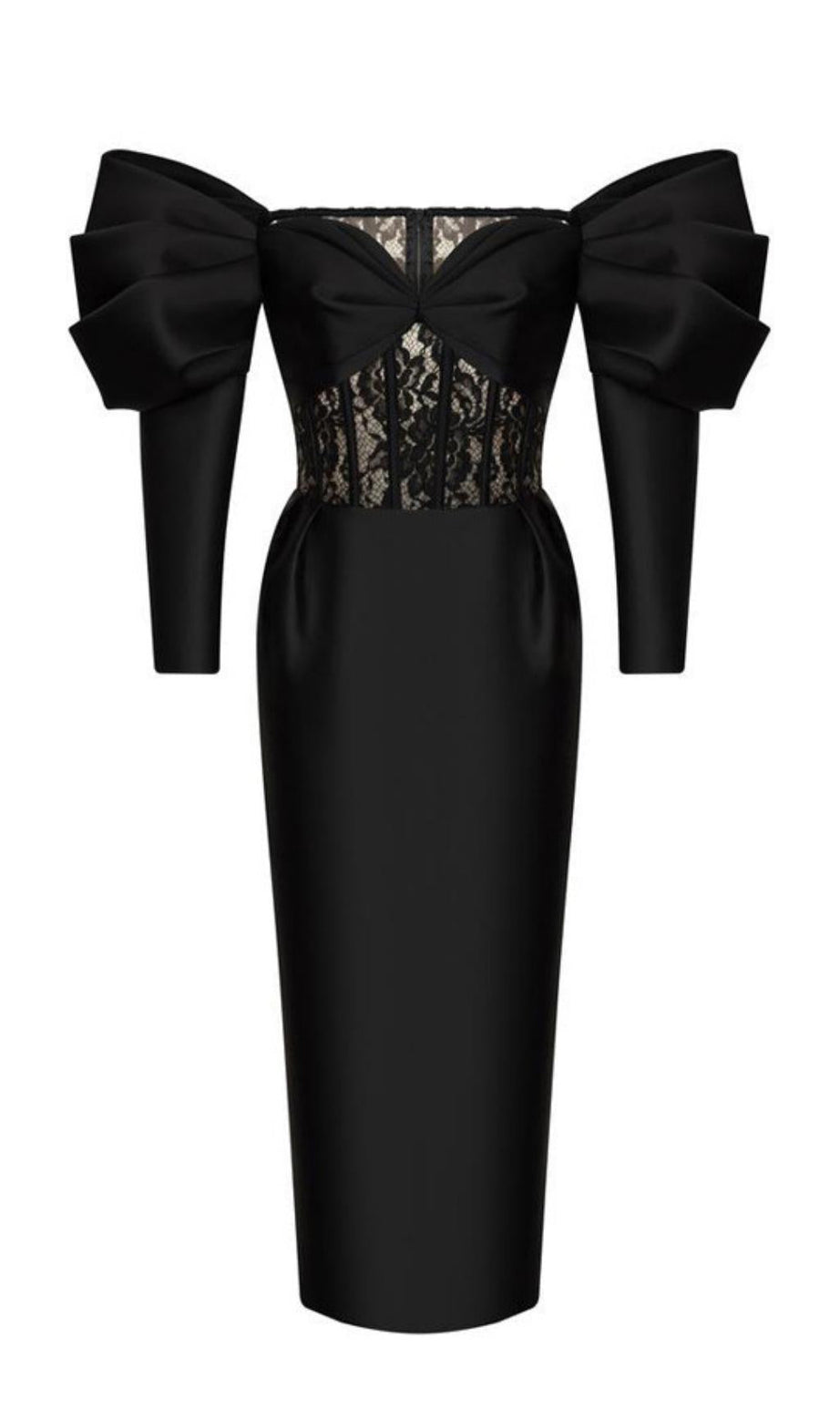 ABITO MIDI IN PIZZO SENZA SPALLINE