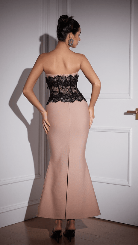 ASTEN LACE PATCHWORK BANDAGE MAXI DRESS