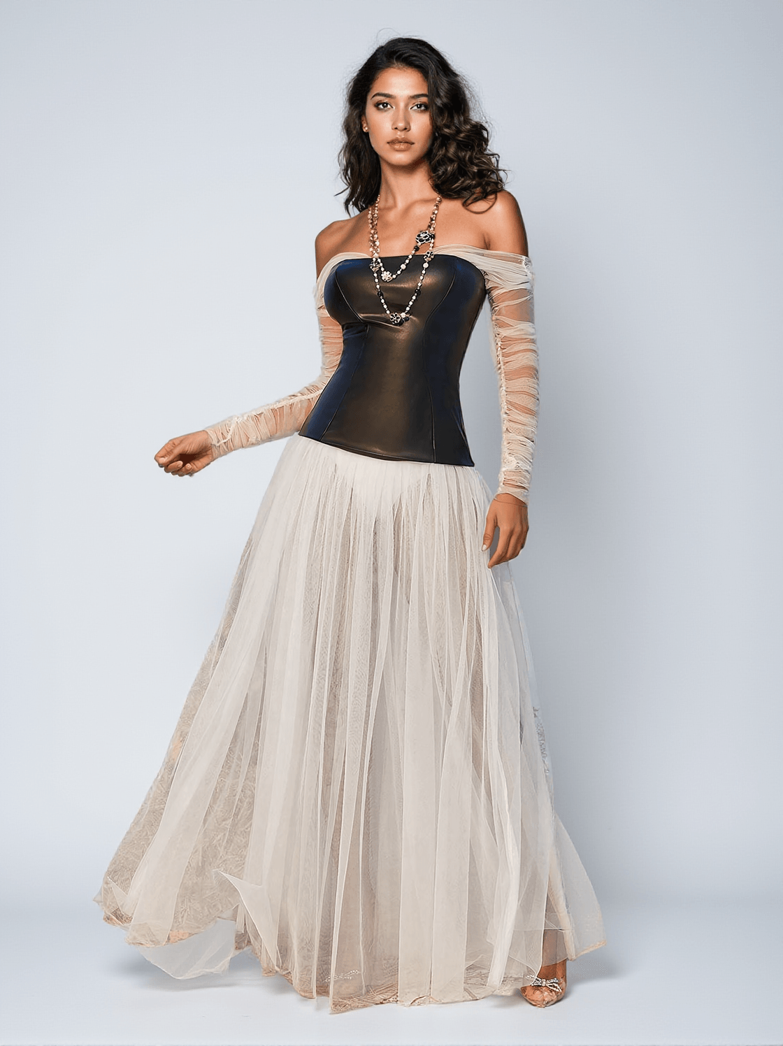 Gasira Patchwork-Maxikleid aus Tüll