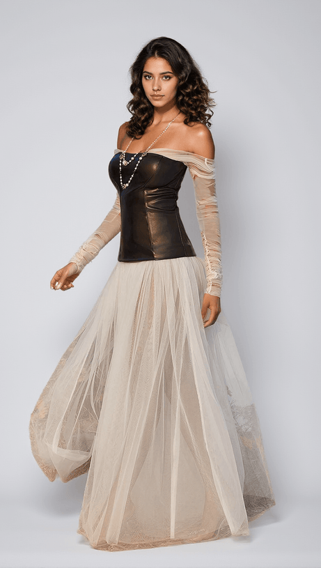 Gasira Patchwork-Maxikleid aus Tüll