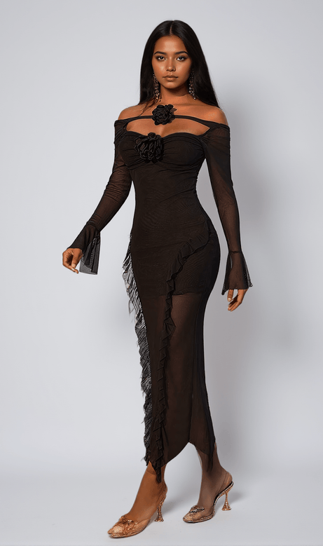 Gussie – Geblümtes Rüschenkleid aus Netzstoff