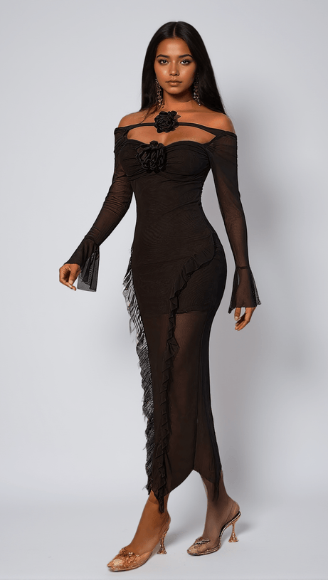 Gussie – Geblümtes Rüschenkleid aus Netzstoff