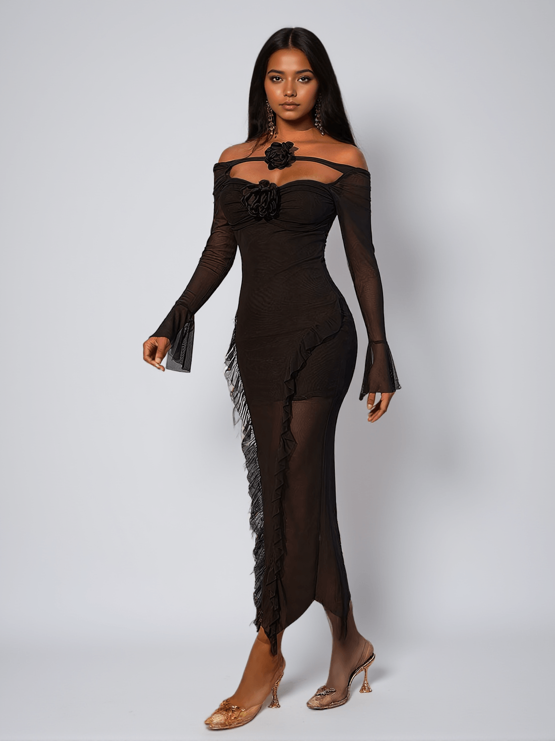 Gussie – Geblümtes Rüschenkleid aus Netzstoff