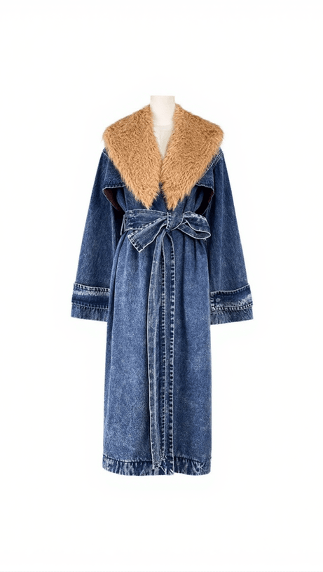 Ishtar Jeansmantel mit Kunstpelzkragen