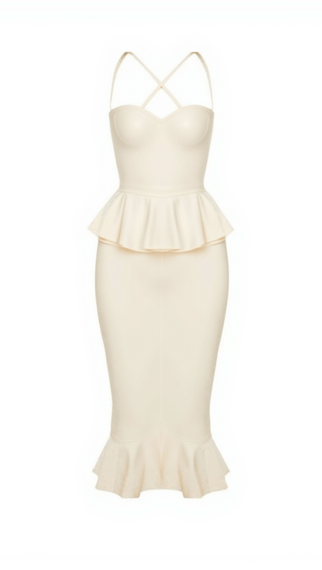 ABITO A SIRENA CON BENDAGGI PEPLUM IN LAVA