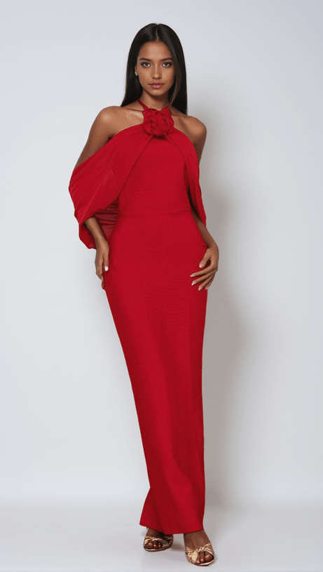 ABITO LUNGO CON FIORI DRAPPEGGIATI MORRIS