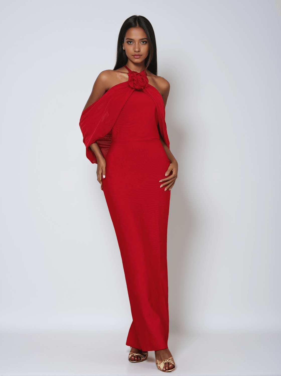 ABITO LUNGO CON FIORI DRAPPEGGIATI MORRIS