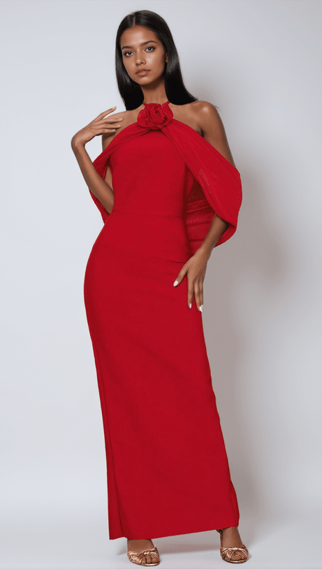 ABITO LUNGO CON FIORI DRAPPEGGIATI MORRIS